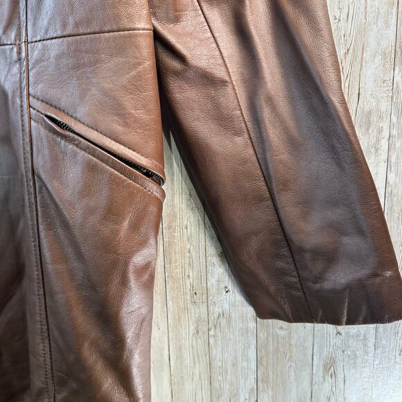 Danier‎ Vintage Leather Jacket Womens 2XL Brown Full Zip Butter Soft Above Knee - Picture 4 of 13